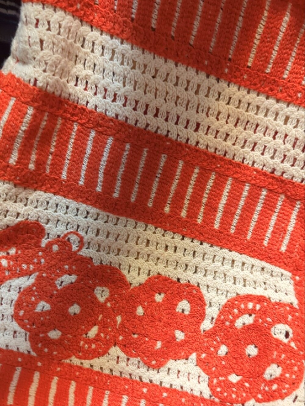 High Waist Crochet Knit Shorts in Orange & Cream - Picture 5 of 11